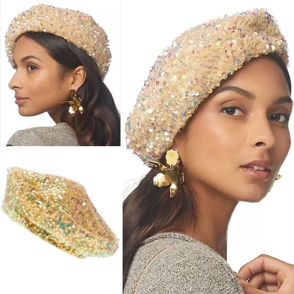 Lele SADOUGHI Embellished pearl plaid beret new without tags Lele Sadoughi Faux Pearl Embellished Beret One Size | eBay main image 3